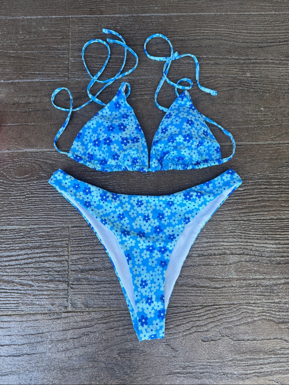 Blue Floral Triangle Bikini Set